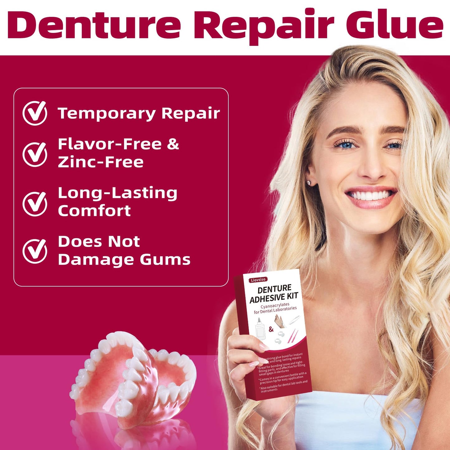 Dental Lab Instant Bonding Dental Glue (1oz), Repair Cracks & Secure Loose Teeth, Experience a Secure Bond That Lasts from Days to Weeks