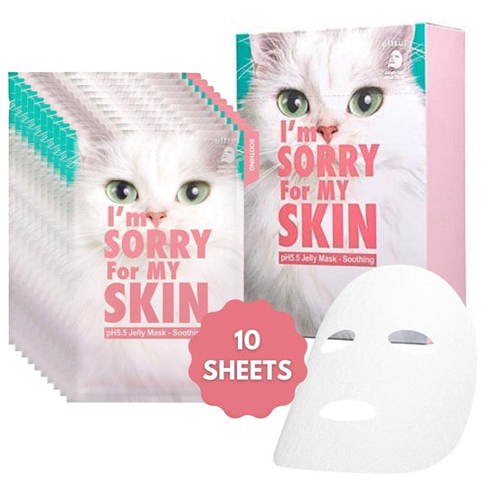 I'M SORRY FOR MY SKIN pH5.5 Jelly Face Mask Skin Care Set, Korean Skin Care Hydrating Masks, Self Care Items Beauty Gifts for Women, Pack of 10 (Soothing Fasial Mask - Cat)