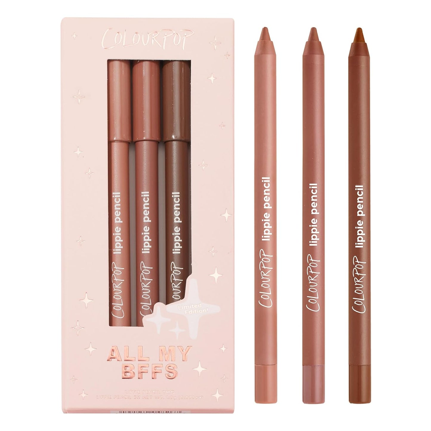 ColourPop Lippie Lip Pencil Kit - High-Pigment, Long-Lasting Lip Liners | 3 Shades Included: BFF, BFF 2 & BFF 3