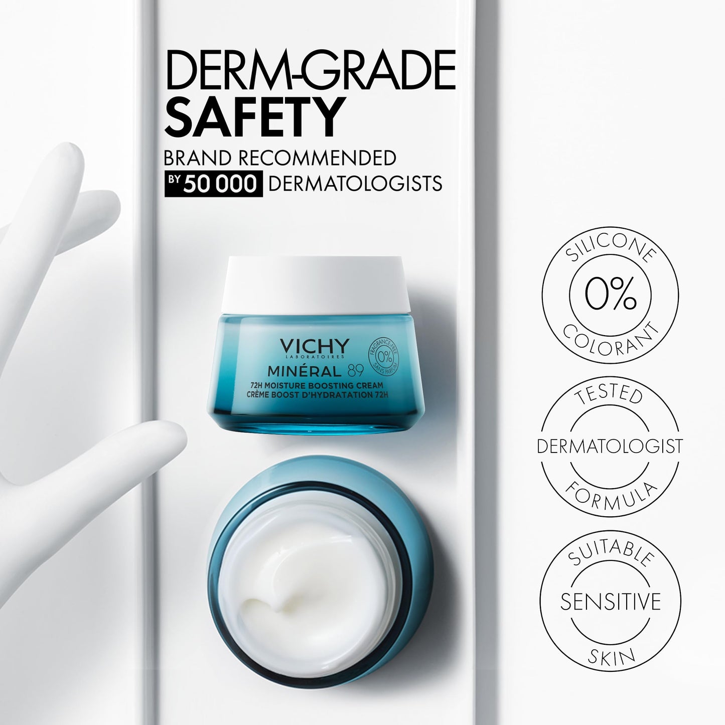 VICHY Mineral 89 Fragrance Free Cream, 72H Moisture Boosting Lightweight Cream, Hydrating Face Moisturizer with Hyaluronic Acid and Niacinamide, Suitable for All Skin Types