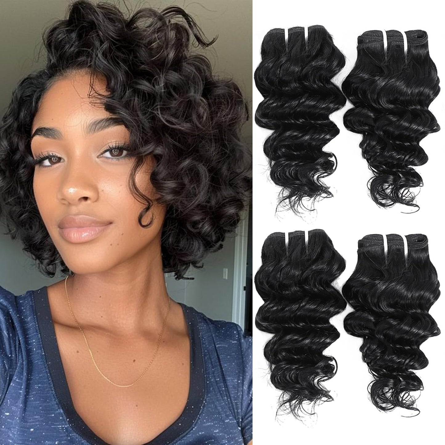 JTdebade Deep Wave Bundles Human Hair 4 Bundles 12A Brazilian Virgin Human Hair 100% Unprocessed Natural Color Brazilian Hair Weave Extensions (8"8"8"8")