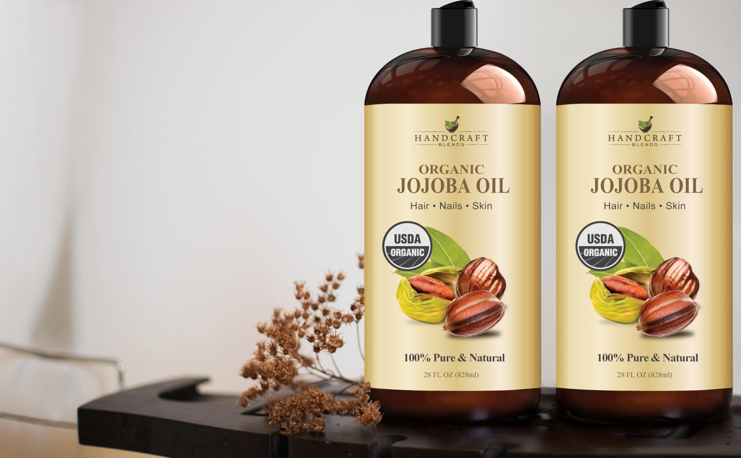 Handcraft Blends USDA Organic Jojoba Oil | Cold-Pressed | 28 Fl Oz | 100% Pure & Natural | for Hair, Skin & Face | Premium Grade Carrier Oil | for Massage & Aromatherapy | Hexane-Free