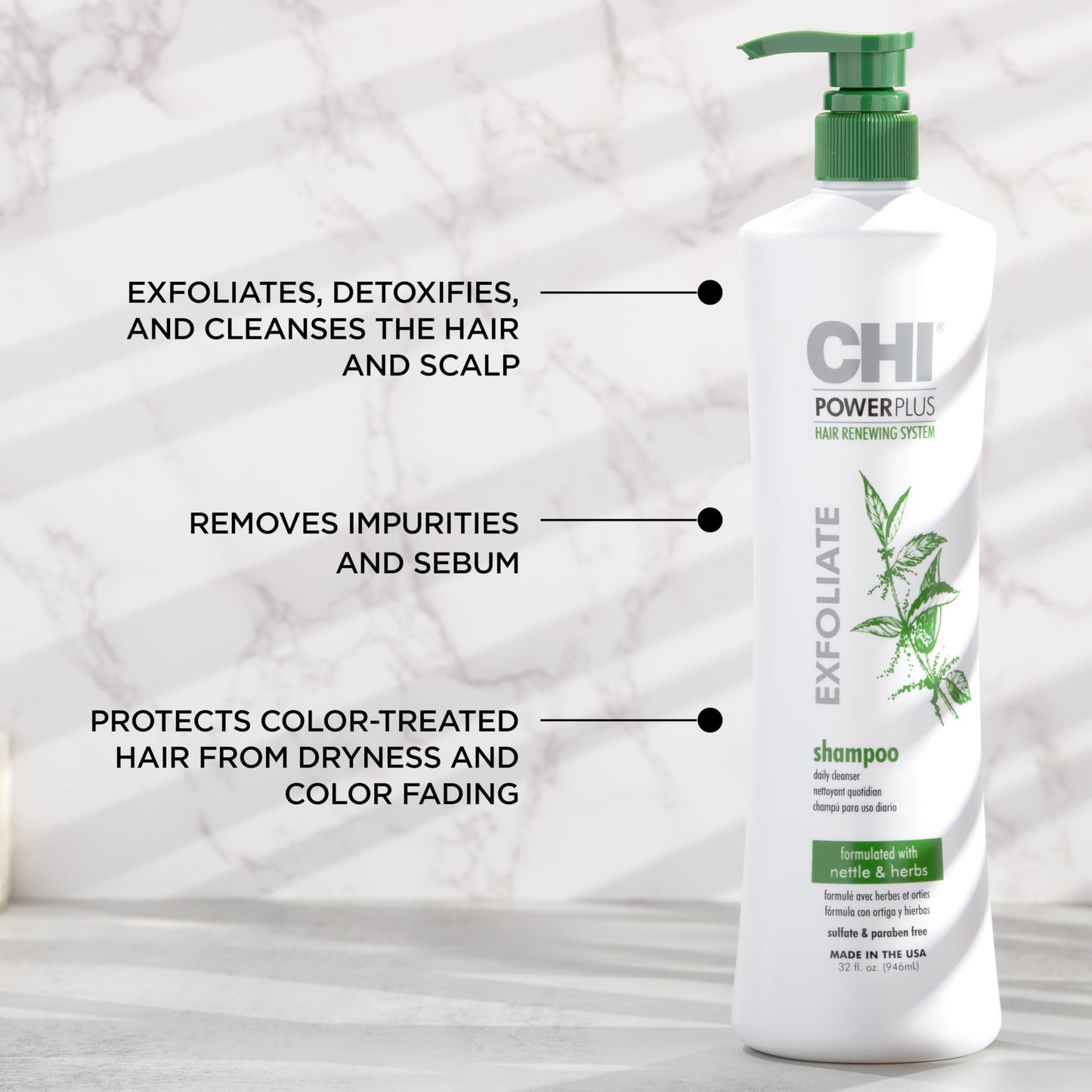CHI PowerPlus Exfoliating Shampoo, Hair Renewal System For A Healthy Scalp, Delivers Weightless Shine, For Versatile Styling & All Hair Types, 32 Oz