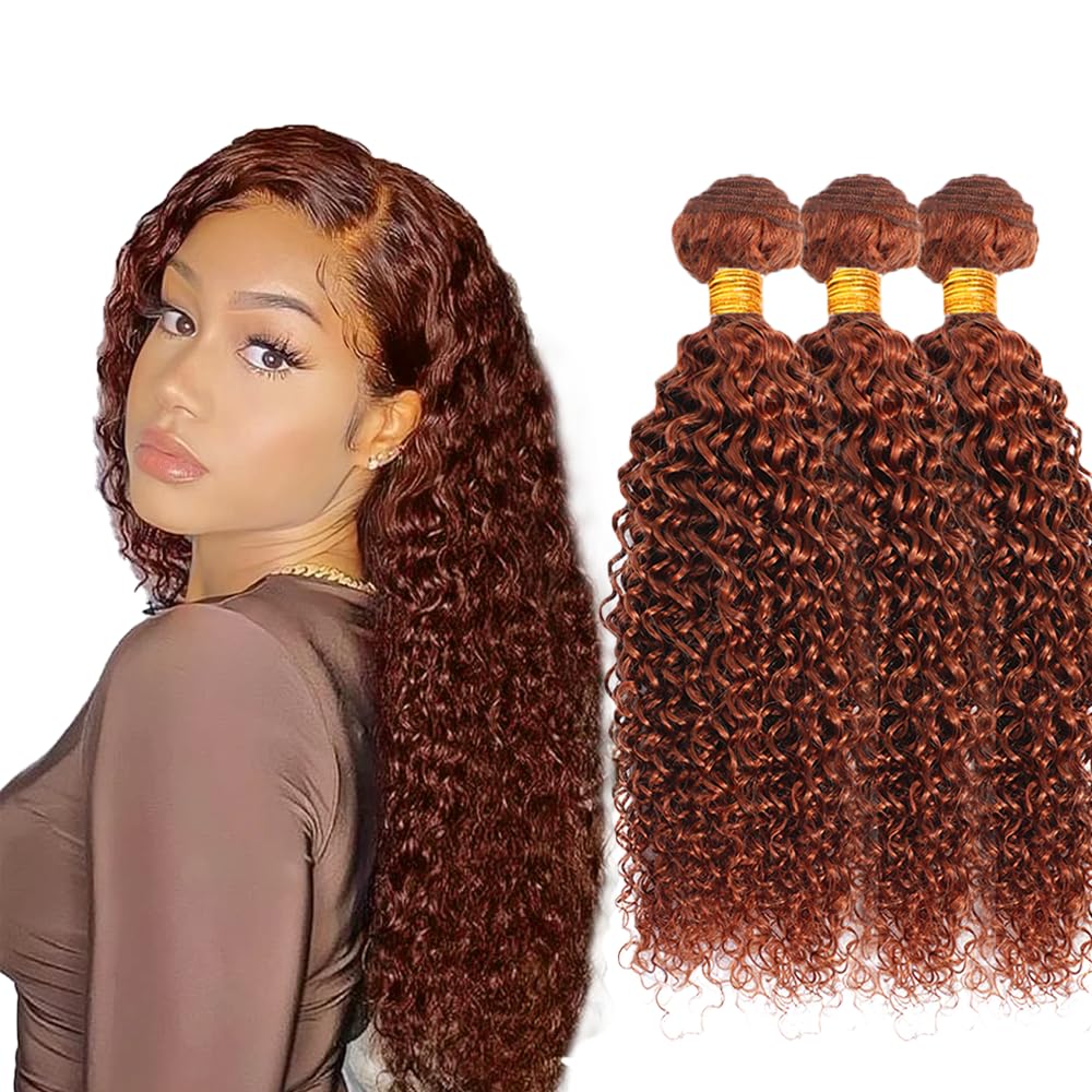 Copper Bundles Human Hair Color 33 Kinky Curly Bundle Human Hair 14 16 18 Inch Reddish Brown Kinky Curly 3 Bundles Brazilian Virgin Hair Extensions