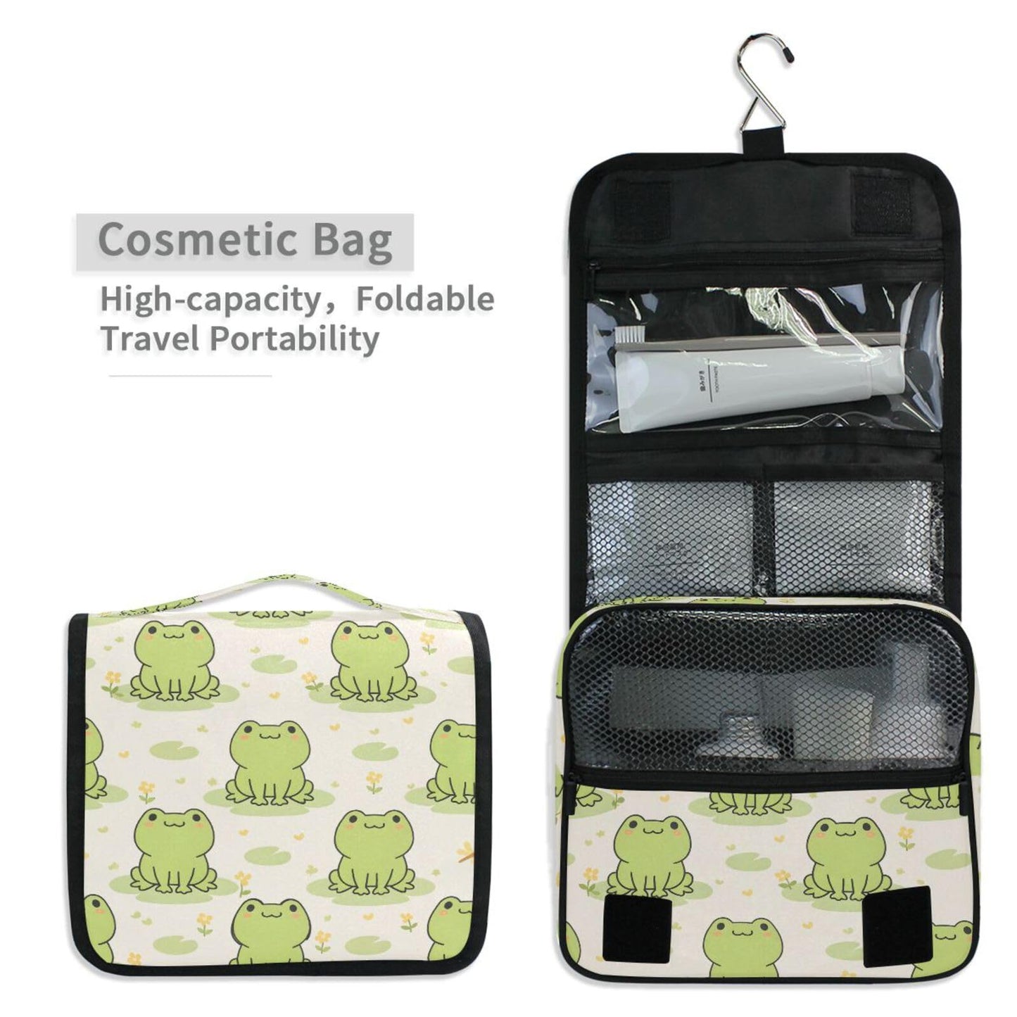 MNSRUU Hanging Toiletry Bag Cute Frog Makeup Travel bag for Toiletries Portable Toiletry Organizer Bags Clear Toiletry Cosmetic Kit