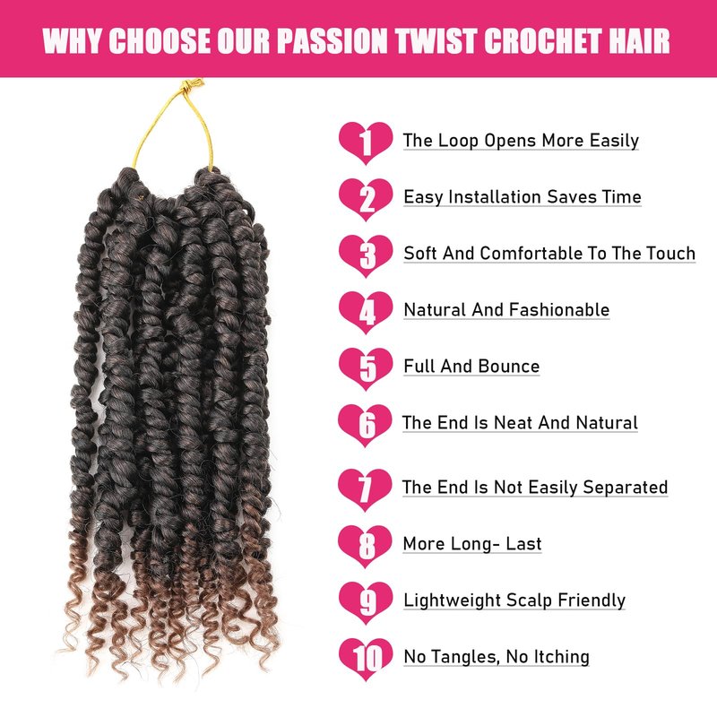 8 Packs 14 Inch Pre Looped Passion Twist Hair Bohemian Passion Twist Crochet Hair for Black Women Short Ombre Brown Pre-twisted Crochet Passion Twist Hair for Kids and Girls (14 Inch,T1B/30,8 Packs)