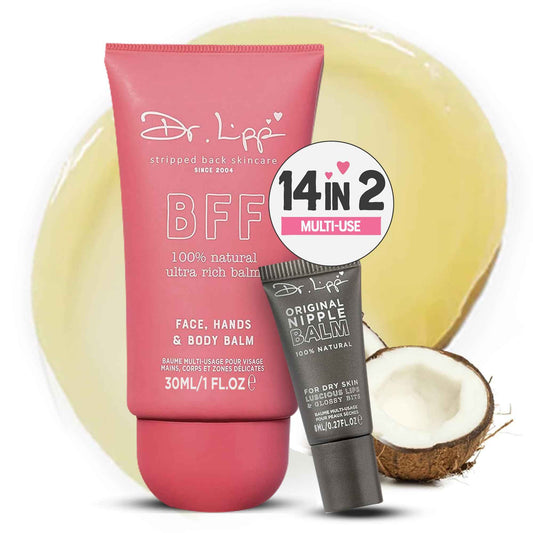 DR. LIPP Dry Skin Heroes [BFF ultra rich Balm 30ml & Original Nipple Balm 8ml] – 14-in-TWO Multi-Use Balms for Lips, Nipples & More – 100% Natural Coconut Oil & Lanolin – Fragrance & Cruelty Free