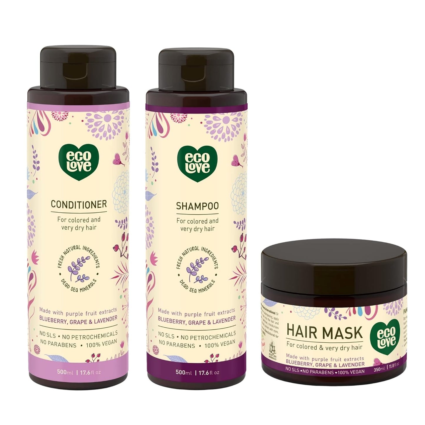 Natural Lavender Extract Hair Mask Bundle - Nourishing Conditioner & Shampoo for Dry, Damaged Hair