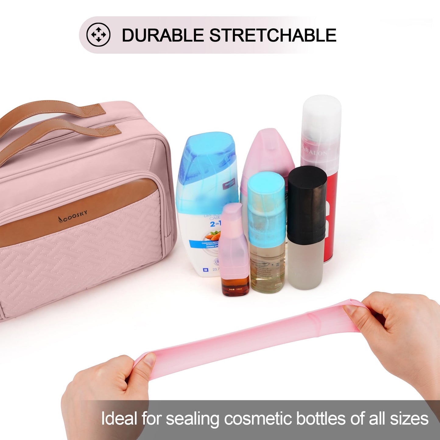 COOSKY Travel Hanging Toiletry Bag for Women, Cruise Ship Essentials, with Jewelry Organizer, Extra Large Makeup Dopp Kit, Waterproof Cosmetic Bags, Toiletries Kit Set with Trolley Belt, Khaki