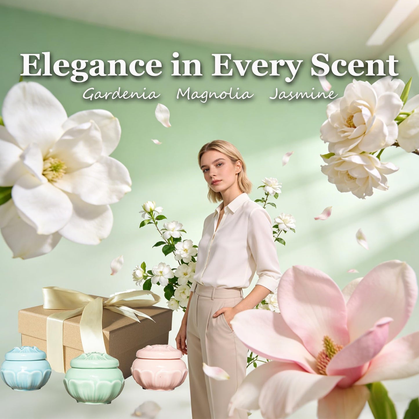 Banami Solid Perfume Set 3 Pcs,Jasmine Gardenias Magnolia,Alcohol-Free Long-Lasting Fragrance for Women