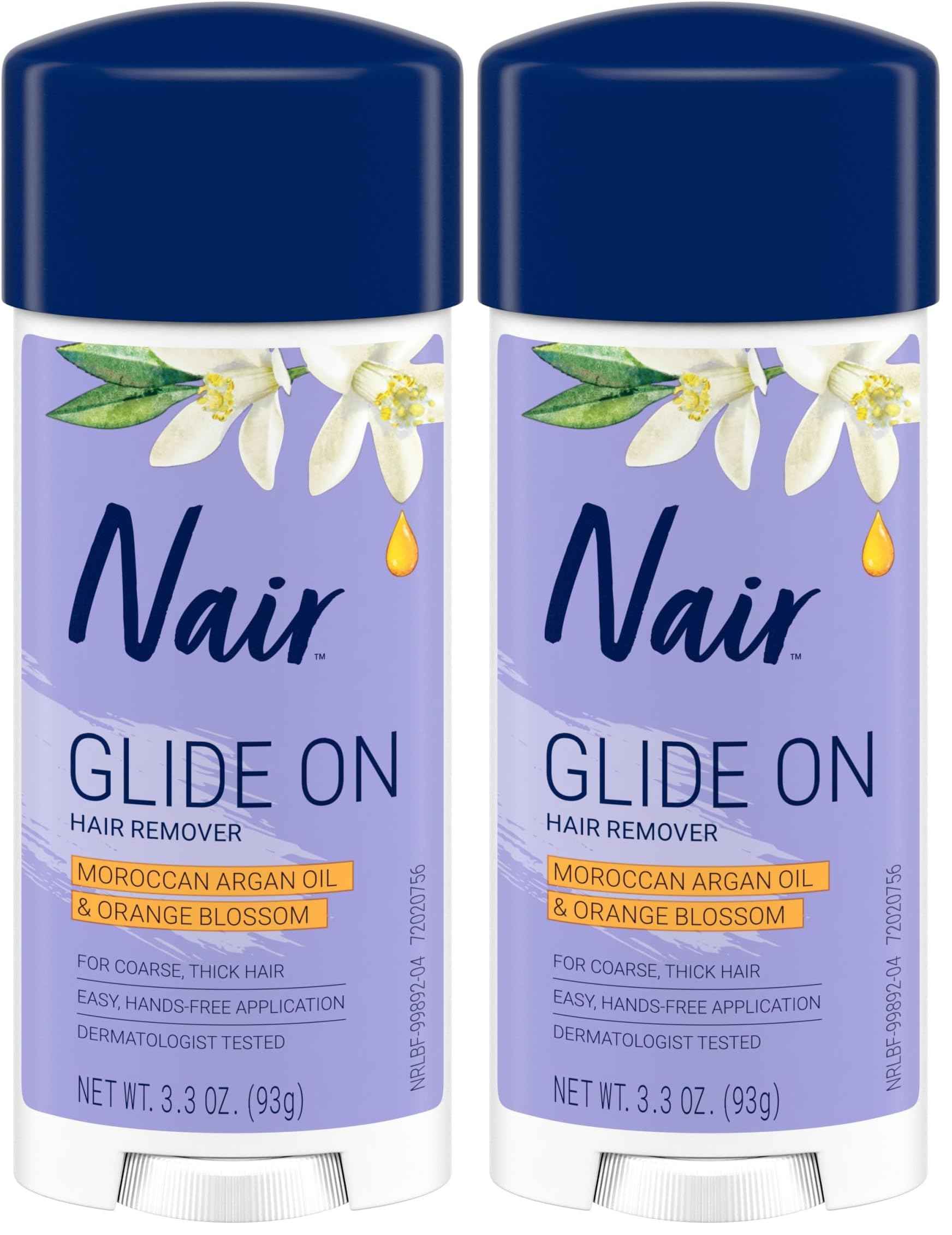 Nair Glide On Hair Removal Cream, Arm, Leg, and Bikini Hair Remover, Depilatory Cream, 3.3 Oz Stick (Pack of 2)