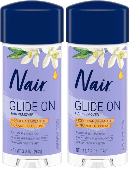 Nair Glide On Hair Removal Cream, Arm, Leg, and Bikini Hair Remover, Depilatory Cream, 3.3 Oz Stick (Pack of 2)