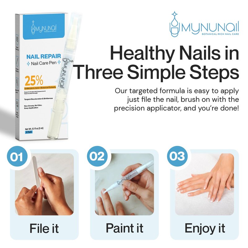 MyNuNail Nail Care/Conditioning Pen – Botanical Oils for Healthy, Clear-Looking Toenails and Fingernails – Fast Precision Brush Application Nail Repair Pen, Appearance of Clear Nails - Pack of 3