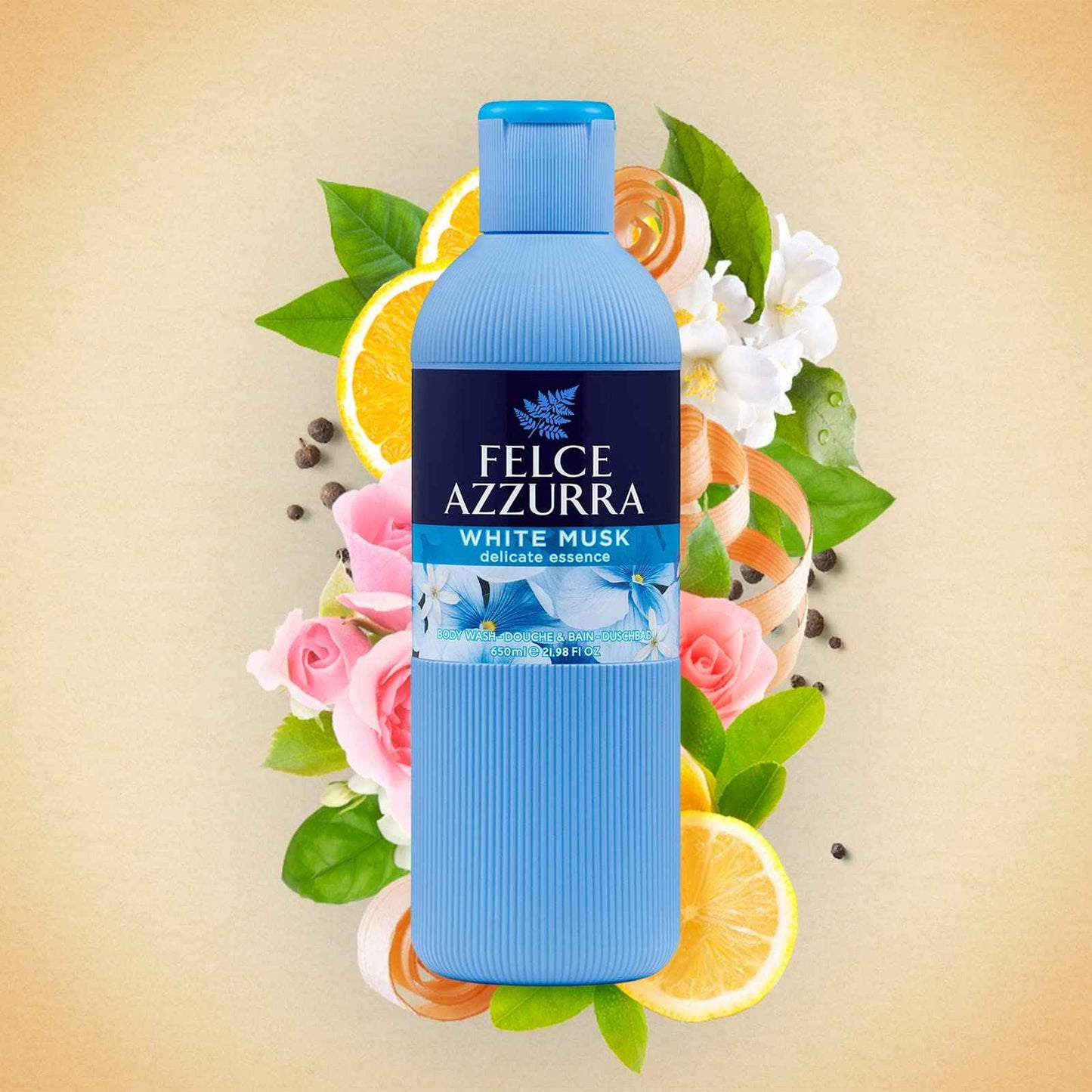 Felce Azzurra White Musk - Delicate Essence Body Wash - Fresh And Clean Fragrance - Naturally Moisturized And Scented Skin - Becomes A Soft Touch On Your Skin - Suitable For All Skin Types - 22 Oz