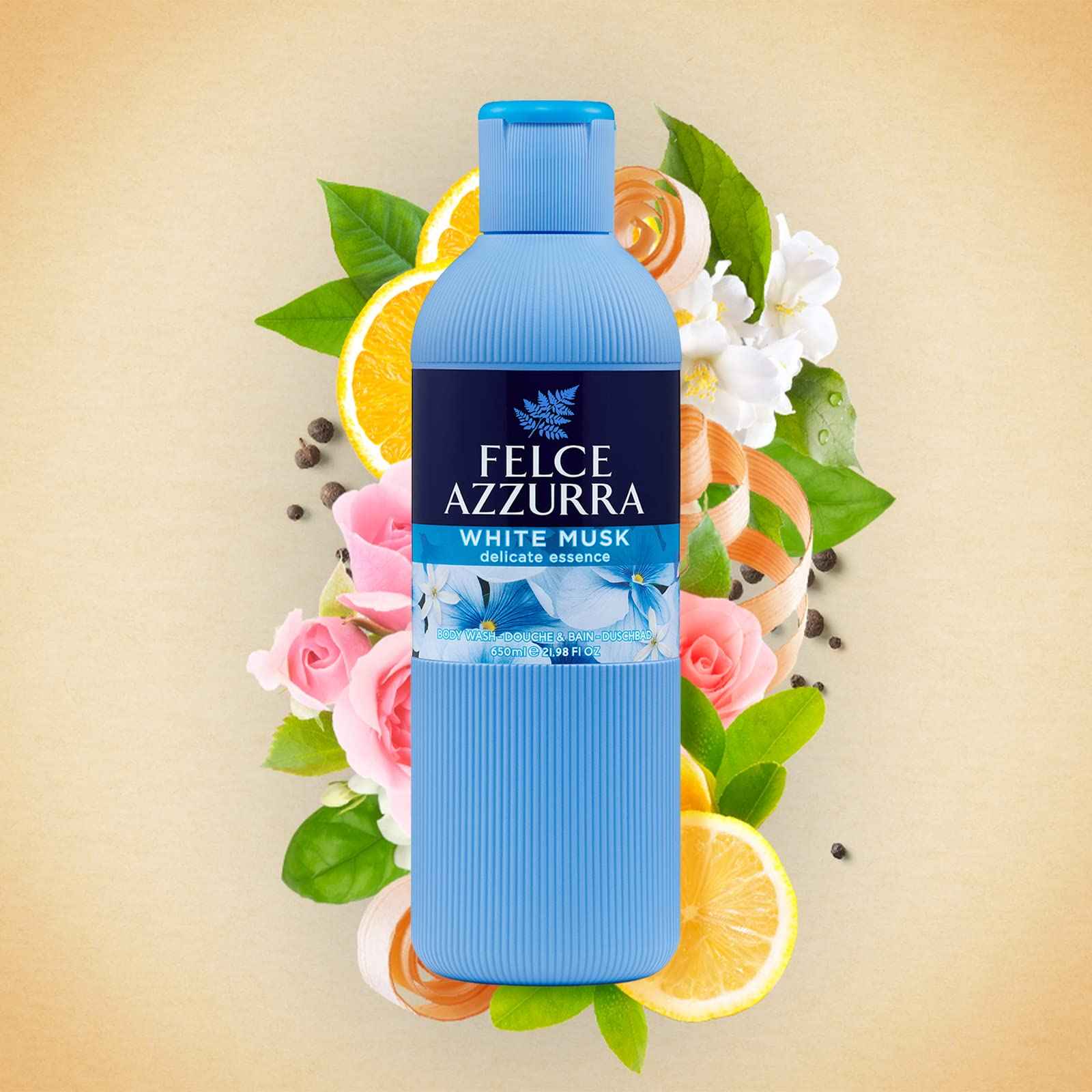 Felce Azzurra White Musk - Delicate Essence Body Wash - Fresh And Clean Fragrance - Naturally Moisturized And Scented Skin - Becomes A Soft Touch On Your Skin - Suitable For All Skin Types - 22 Oz