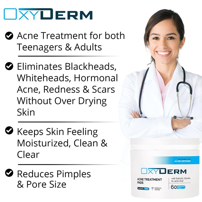 Acne Treatment Pads - Clear Clogged Pores & Fight Breakouts | 60 Count, Oily Skin Solution
