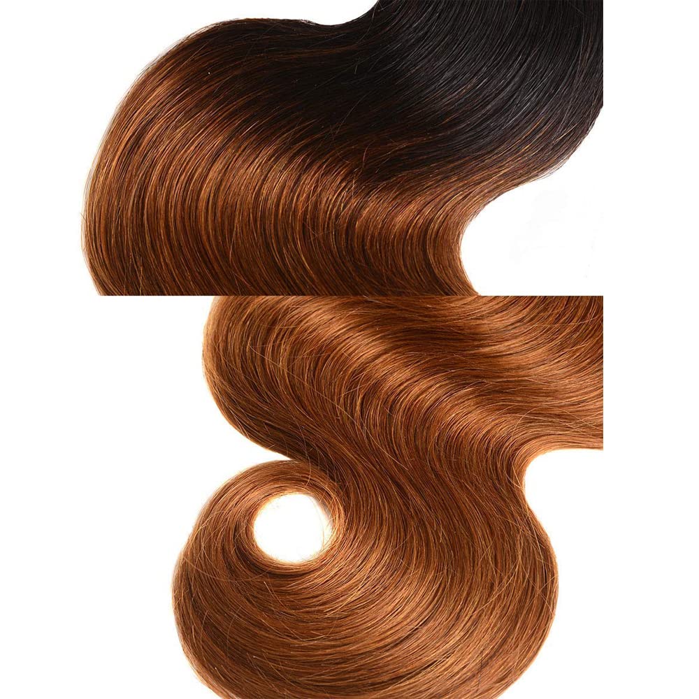 Ombre Brown Body Wave Human Hair Bundles - 3 Pack, 14/16/18 Inch, Unprocessed Brazilian Virgin Remy