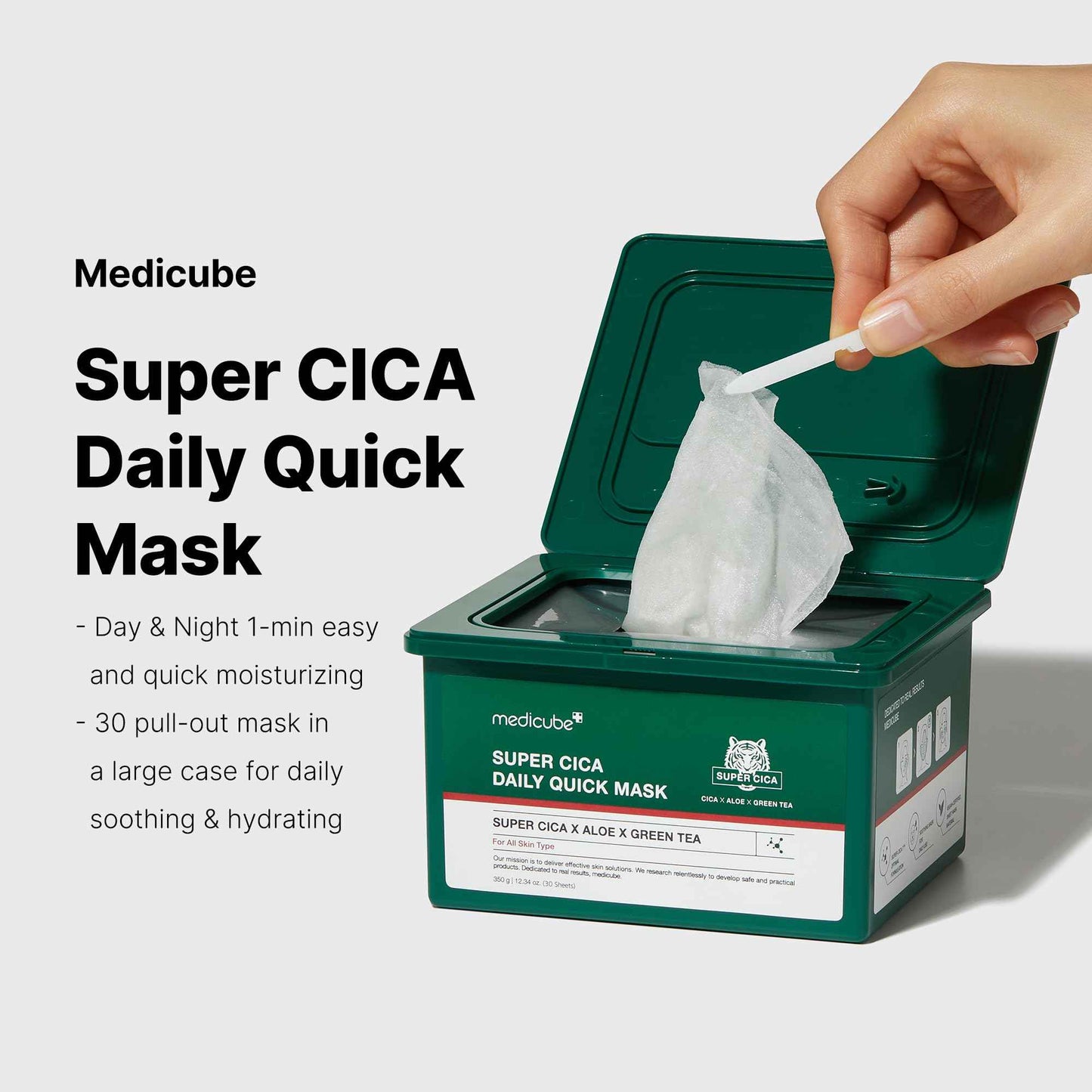 medicube Super Cica Daily Quick Facial Masks (30 Sheets) - 60-Second Soothing & Hydrating Facial Mask with 88% Cica, Instant Cooling & Moisturization - 100% Vegan Certified, Korean Skincare
