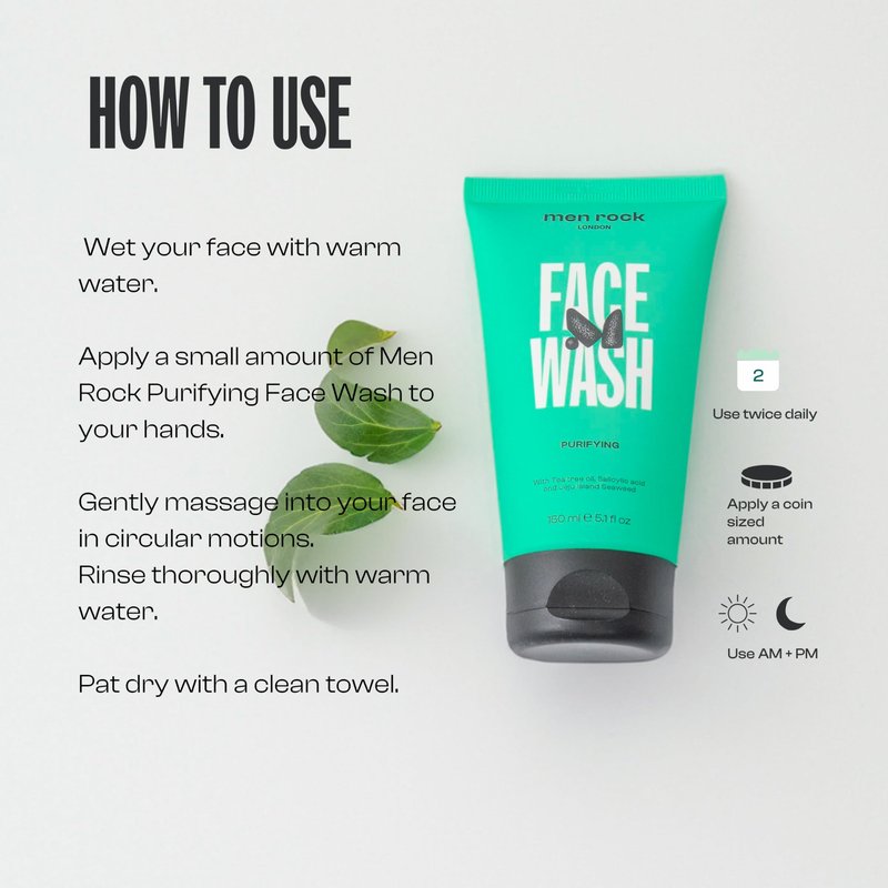 Men Rock Face Wash Purifying - Hydrating Facial Cleanser for Men with Tea Tree Oil - Moisturizing Face Cleanser - Mens Skincare Products - 5.1 oz