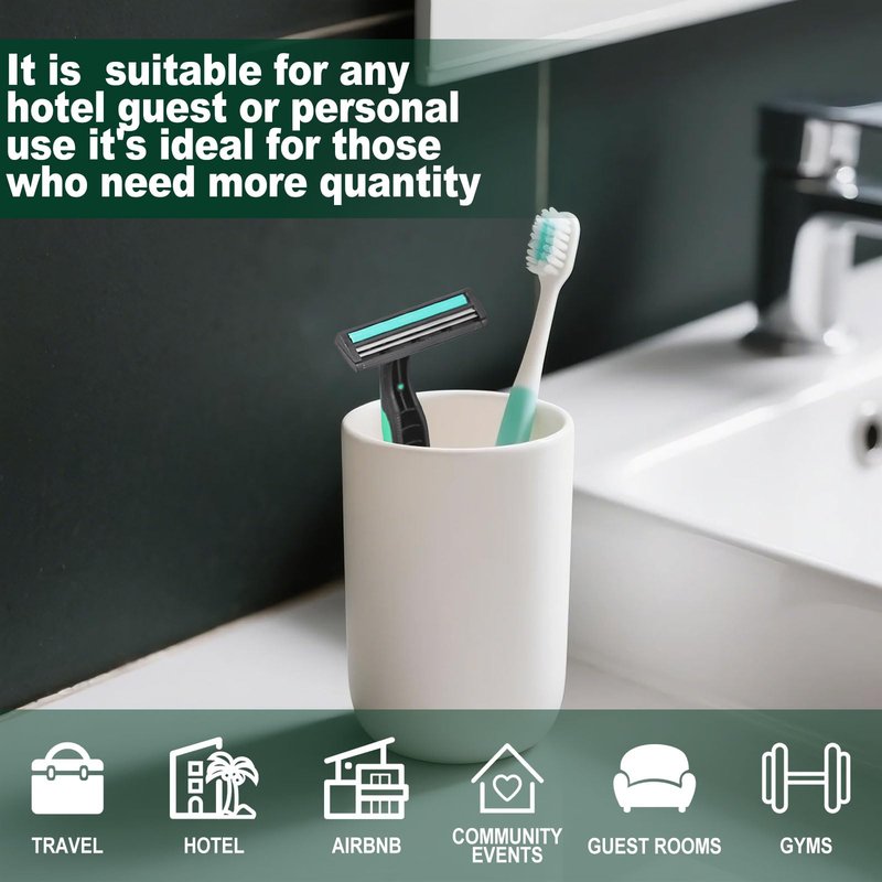 Fafortune Disposable Twin Blade Razors in Bulk, Individually Wrapped - Clear Safety Cap, For Homeless, Hotel, Airbnb, Travel (pack of 200,green)