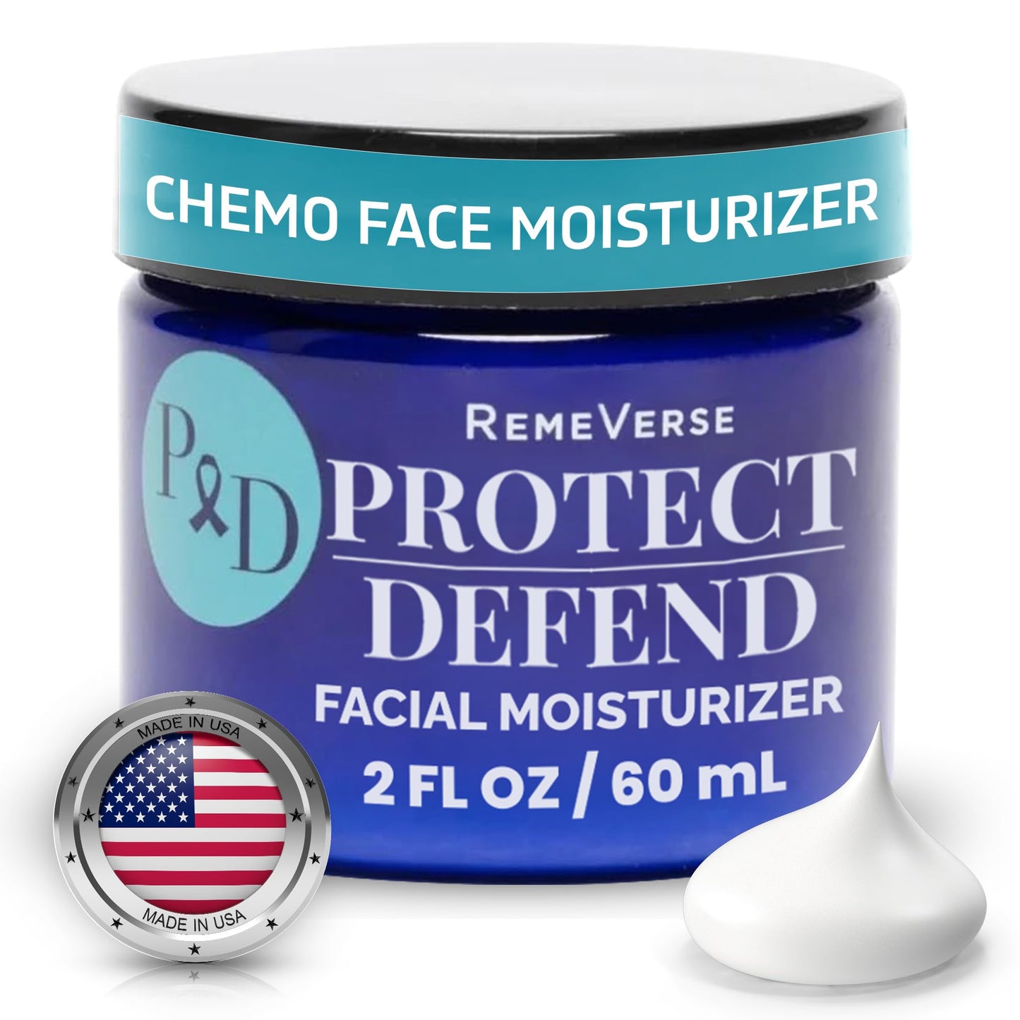 RemeVerse Protect & Defend Facial Moisturizer for Sensitive Skin During Chemoteraphy - Skin Hydration & Gentle Face Cream w/Hyaluronic Acid, Peptides, Glycerin, Collagen - Made in USA - 2 oz
