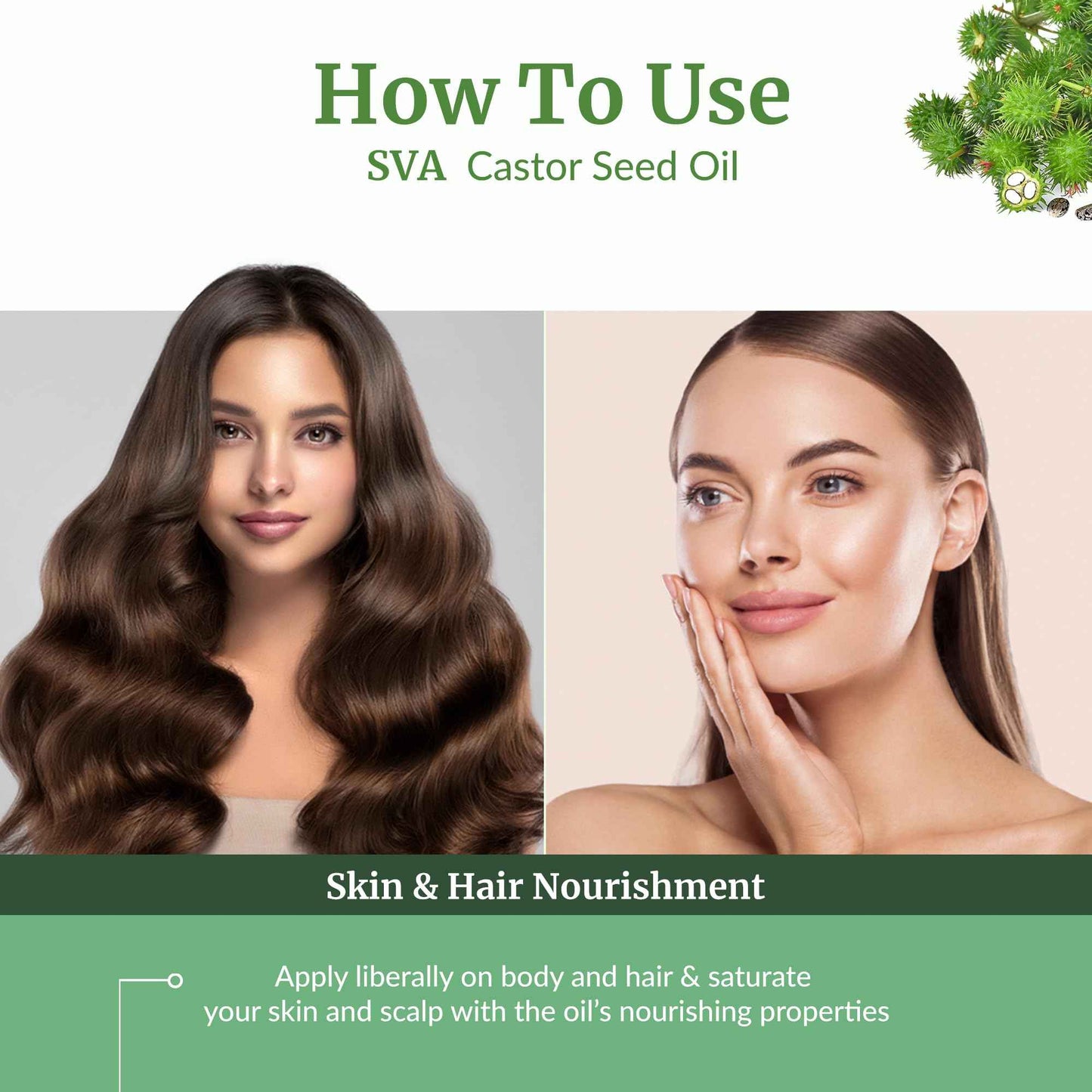 SVA Castor Seed Oi Organic - 32 Fl Oz – 100% Natural Cold Pressed Organic Castor Oil - for Face, Skin Care, Hair Care, Scalp Massage & Body Massage