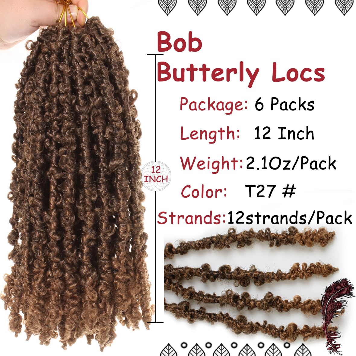 Beverlee Ombre Blonde Butterfly Locs Crochet Hair Short 6 Packs Crochet Bob Hair 12 Inch Messy Distressed Faux Locs Crochet Braids Pre-twisted Soft Locs Hair for Women #T27…
