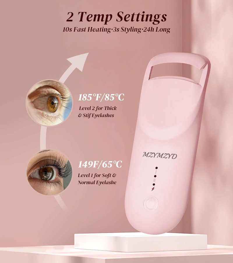 MZYMZYD Heated Eyelash Curler, Eyelash Curlers with 10S Quick Heat-Up, 2 Temp Settings, 3S Styling & 24H Long-Lasting Natural Curl, Type-C Recharge, Mini Electric Eyelash Curler for Travel - Pink