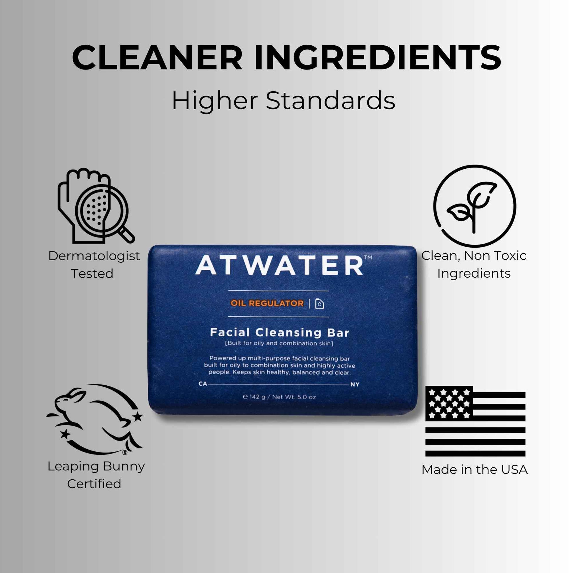 ATWATER Oil Regulator Charcoal Facial Cleansing Bar for Oily to Combination Skin, Sulfate-Free Rich Lathering Face Wash with Charcoal and Coconut - 5 oz