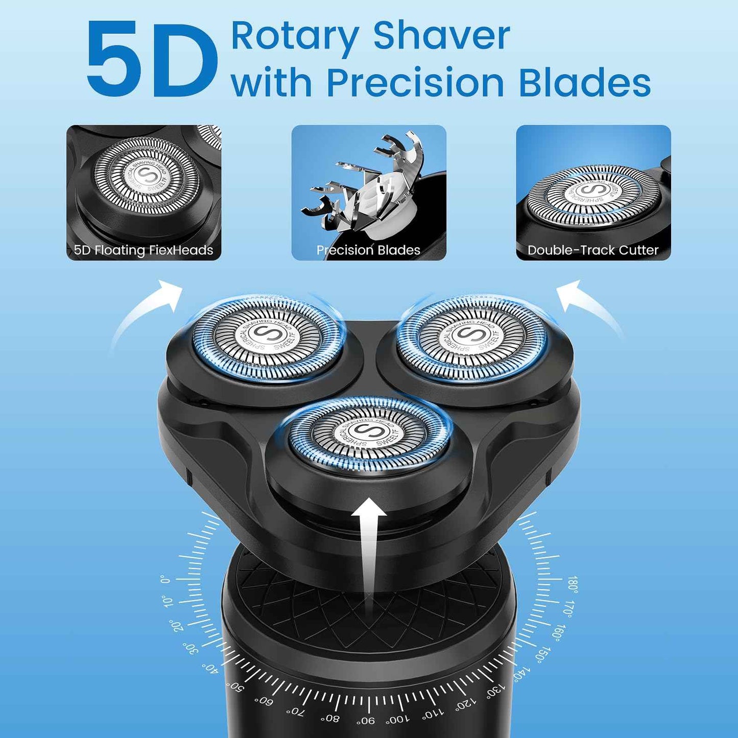 SweetLF Electric Razor for Men, IPX7 Waterproof, Wet & Dry Shaving, Type-C Fast Charging, LED Display, Pop-up Beard Trimmer, Men's Gift, Black