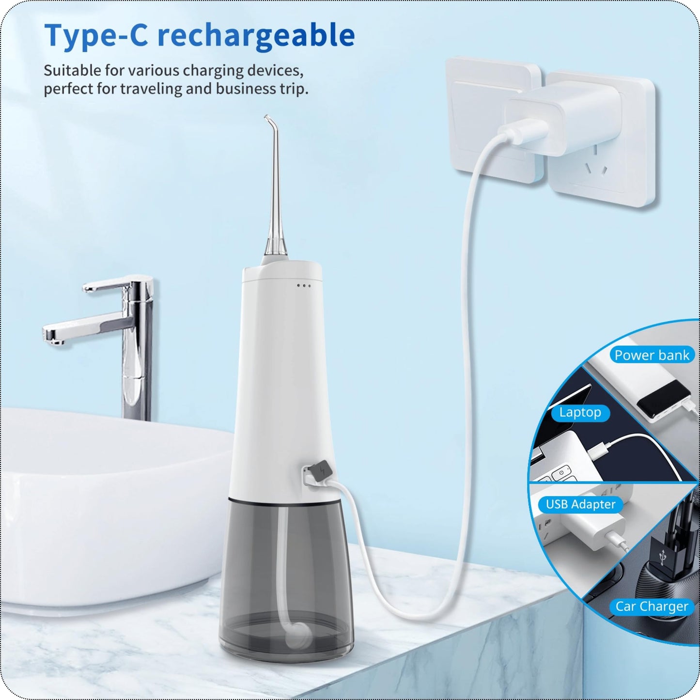 Sadat Cordless Water Dental Flosser – 9 Modes, LED Screen, 300ML Portable Oral Irrigator, Rechargeable & IPX7 Waterproof, Teeth Cleaning Picks for Home & Travel White