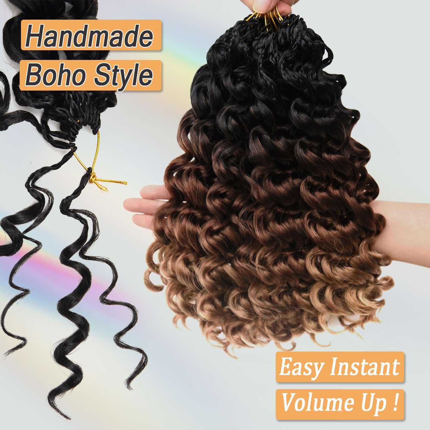 Pre Looped GoGo Curl Crochet Hair Ocean Wave Crochet Braids for Women 12 Inch Ombre Brown Blonde Curly Hair Crochet Deep Water Wave Beach Curl Synthetic Braiding Hair Extensions 7 Packs 1B/30/27