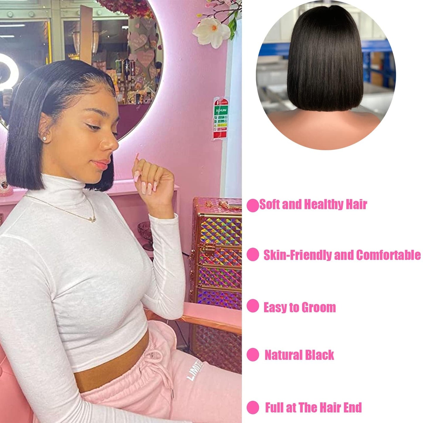 Keytac Deep Wave BOB Wig Human Hair 13x4 HD Curly BOB Lace Front Wigs Human Hair Pre Plucked Wear And Go Glueless Short Curly Frontal BOB Wigs For Black Women Wet And Wavy 12 Inch