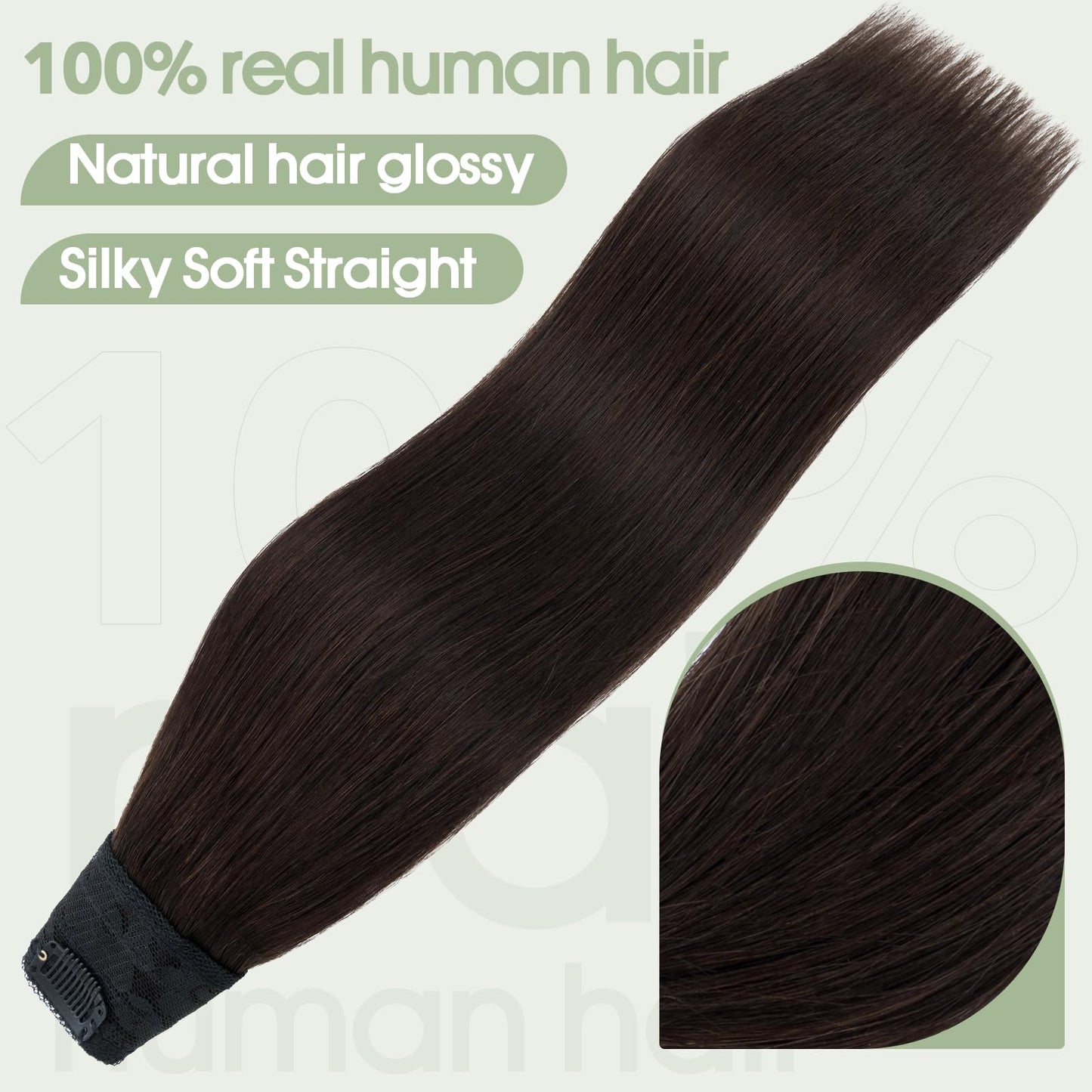 S-noilite Clip in Hair Extensions Human Hair 5 Clips 3/4 Full Head V Part Weft Thicker Hair Lace Net One Piece Hair Extensions Clip in Human Hair (12"-50g,#02 Dark Brown)
