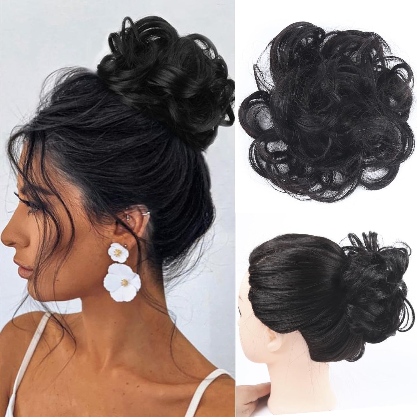 RESACA Messy Bun Hair Piece Human Hair Ponytail Dark Brown Human Hair Extension Accessories Elastic Easy Scrunchie for Girls and Women 2 Count