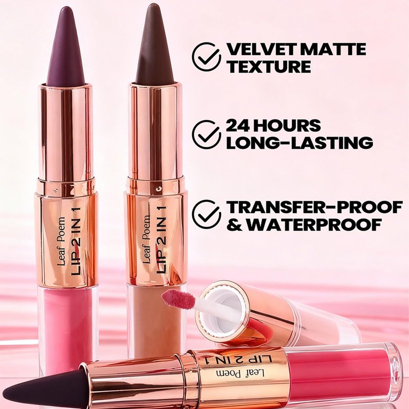 MooGlamor 3 Pcs Lip Liner and Gloss Set 2 in 1 Lipstick with Dual-Ended and Smooth Buildable Lip Gloss for Women Lip Combo Makeup (2 Pcs Matte #03#04)