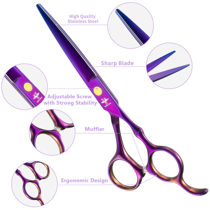 PURPLEBIRD Hair Cutting Scissors Kit, Professional Barber Scissors Hairdressing Shears Set with Stainless Steel Hair Scissor Thinning Scissor for Men Women Pet 10 Pcs Purple