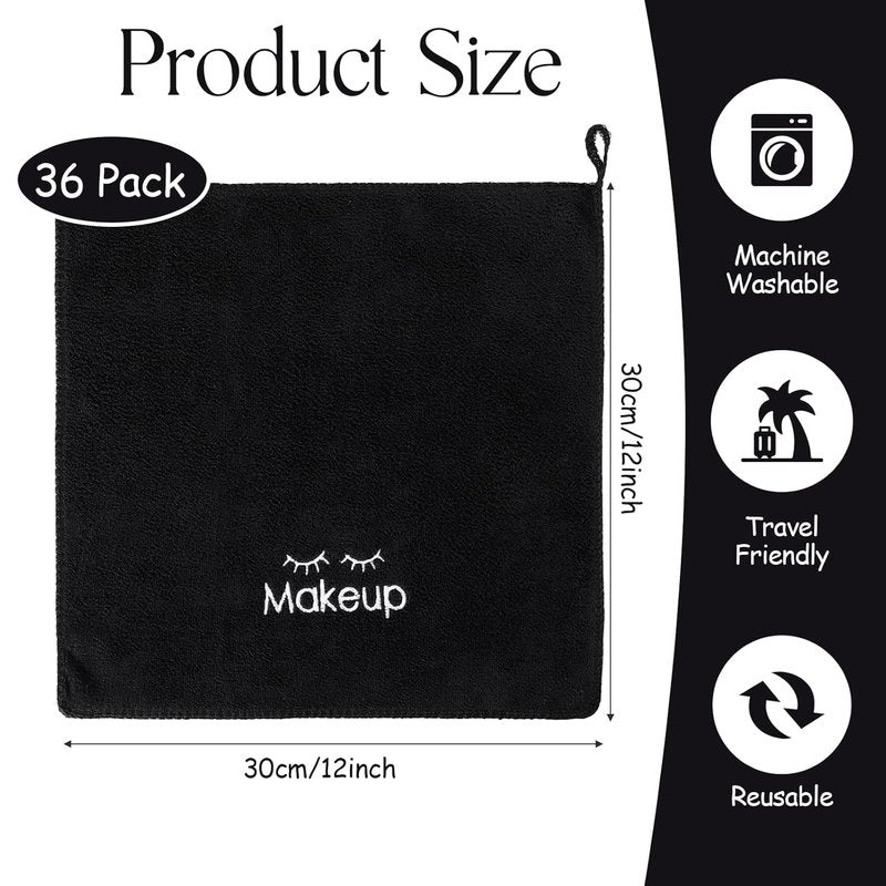 Macarrie Makeup Remover Towels - 36 Pcs Soft Microfiber Face Wash Cloths | Quick Dry, Black