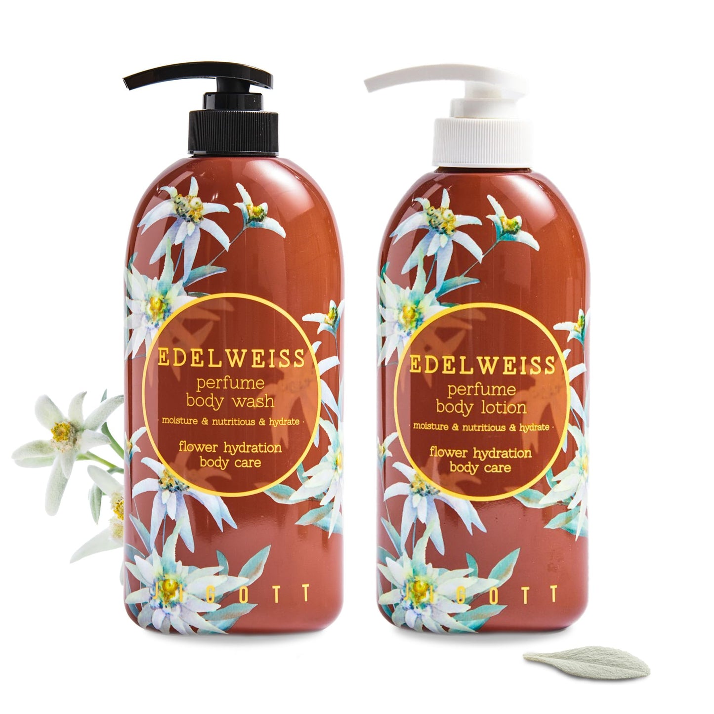 Jigott Edelweiss Perfume Body Wash 25.36 FL OZ / 750ml + Edelweiss Perfume Body Lotion 16.9 FL OZ / 500ml