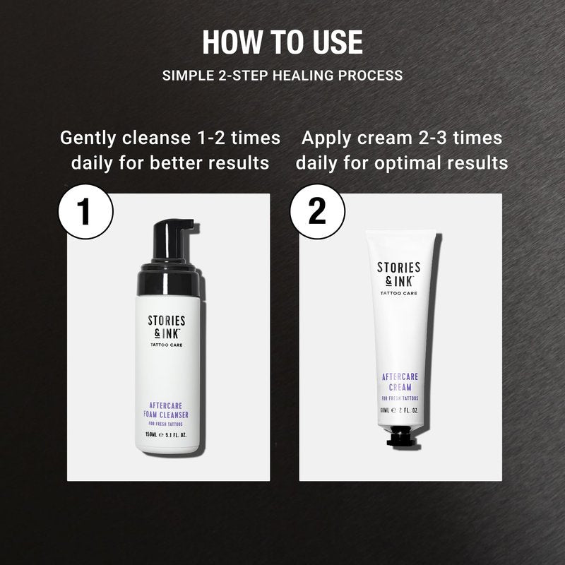 Stories & Ink Tattoo Care | AFTERCARE DUO REGIMEN | Healing Routine for Fresh Tattoos (Aftercare Cream + Aftercare Foam Cleanser), Soothes & Repairs Fresh Tattoos, Fragrance-free