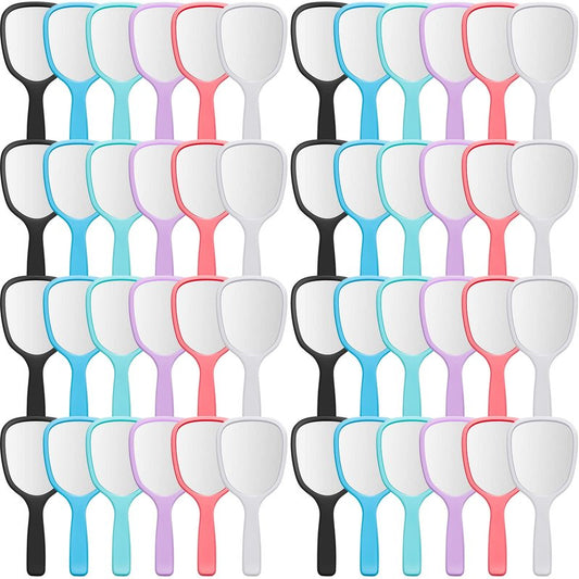 Vinsot 50 Pcs Handheld Mirror Bulk Small Hand Mirrors with Handle Plastic Portable Daily Makeup Tools for Home Travel Camping Daily, 3.15 Inch Wide, 7.09 Inch Long (6 Colors)