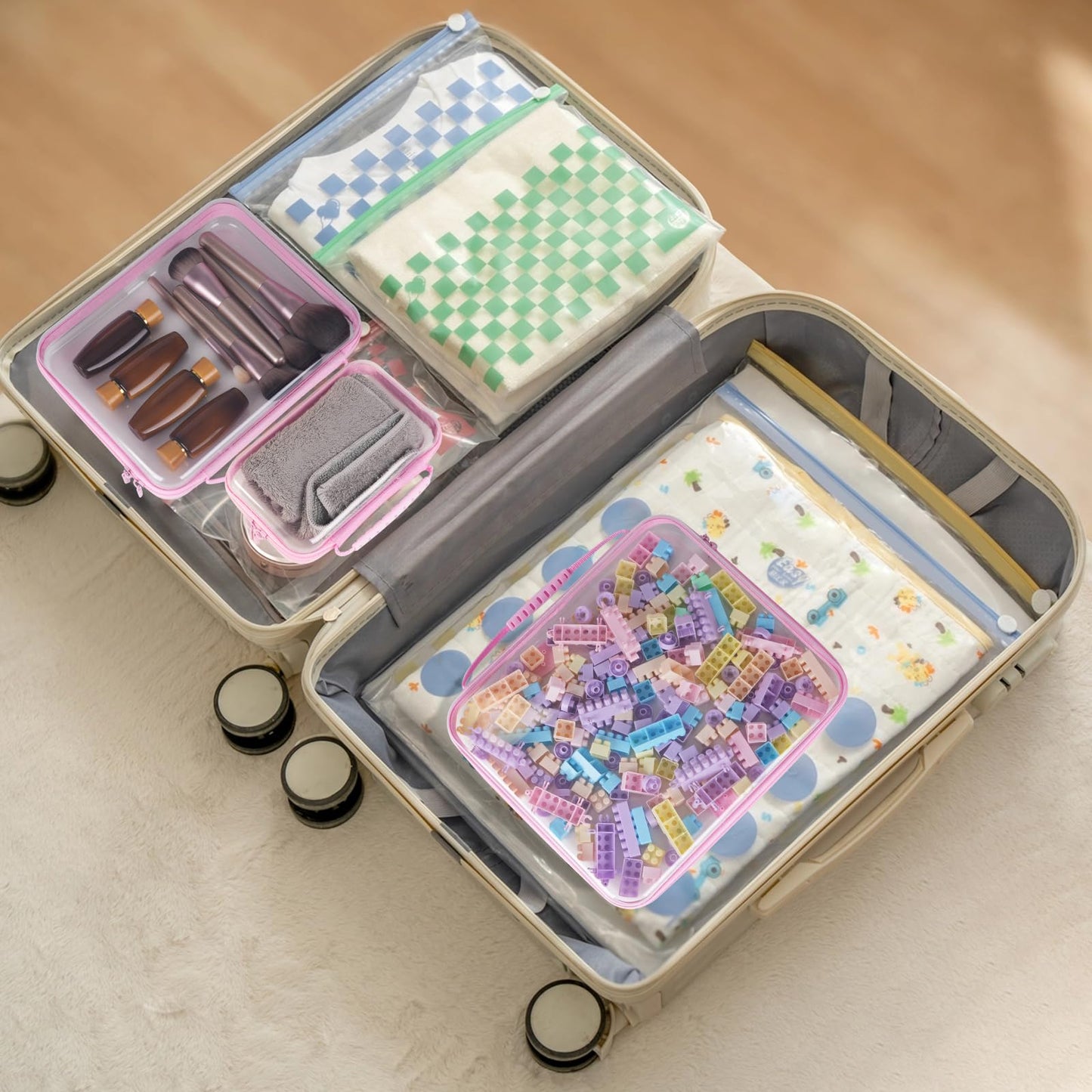 3PCS Extra Large Clear Hard Shell Zipper Case With Handle, 14.5 inch XL Hard Zipper Waterproof Pouch for Toiletries, Cosmetics,Toys, and Puzzles