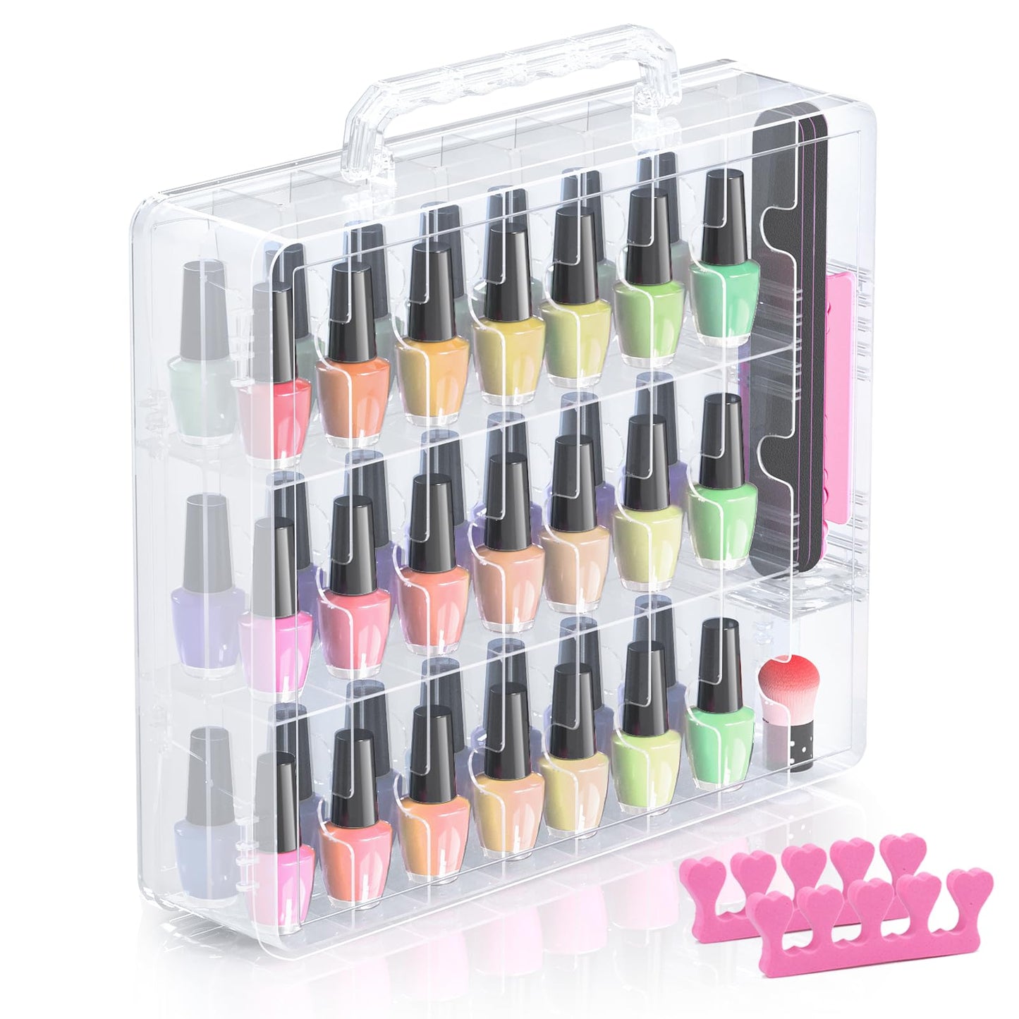 Beloving Nail Polish Organizer, 48 Bottles Transparent Nail Polish Holder with Adjustable Divider, Gel Nail Polish Storage Double Side Nail Polish Organizer Case for Storage Display