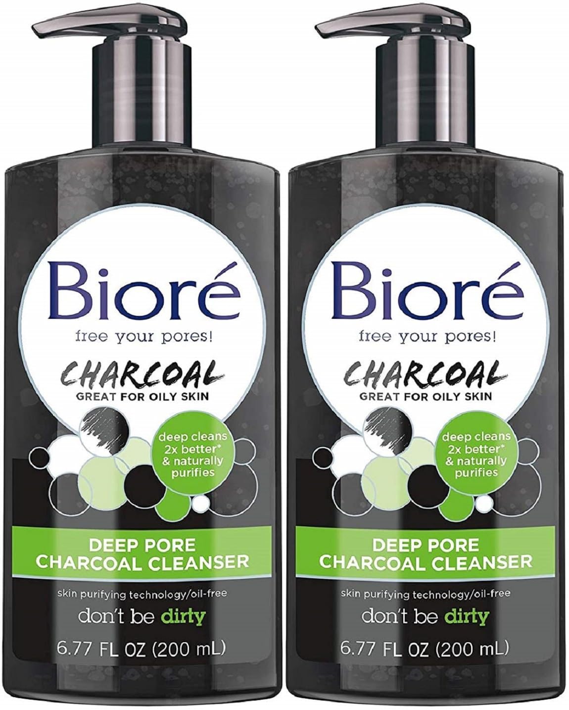 Biore Deep Pore Charcoal Cleanser - Deep Cleansing Facial Wash | 6.77 Fl Oz (Pack of 2)