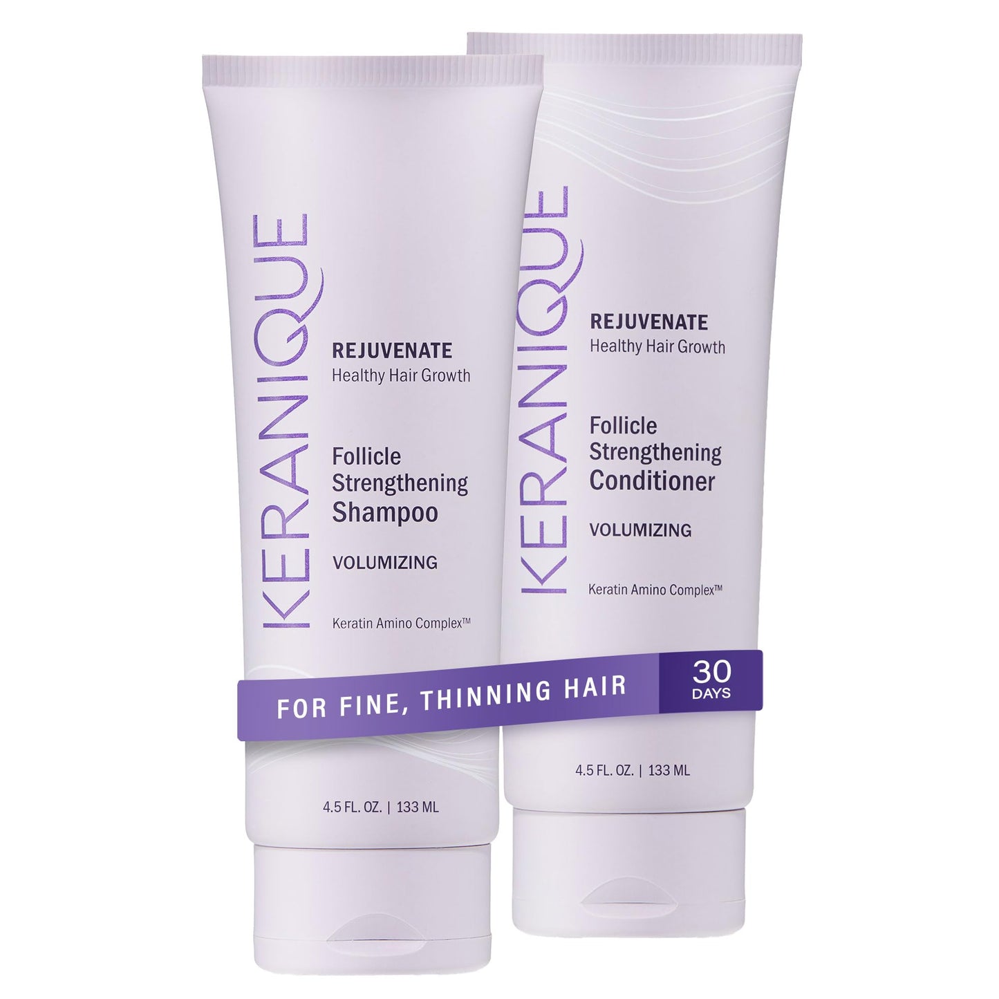 Keranique Volumizing Shampoo & Conditioner Set for Hair Repair, Growth & Thinning Hair Support – Keratin, Biotin, Menthol & Niacinamide, Lightweight Strengthening Formula - Keratin Amino Complex™