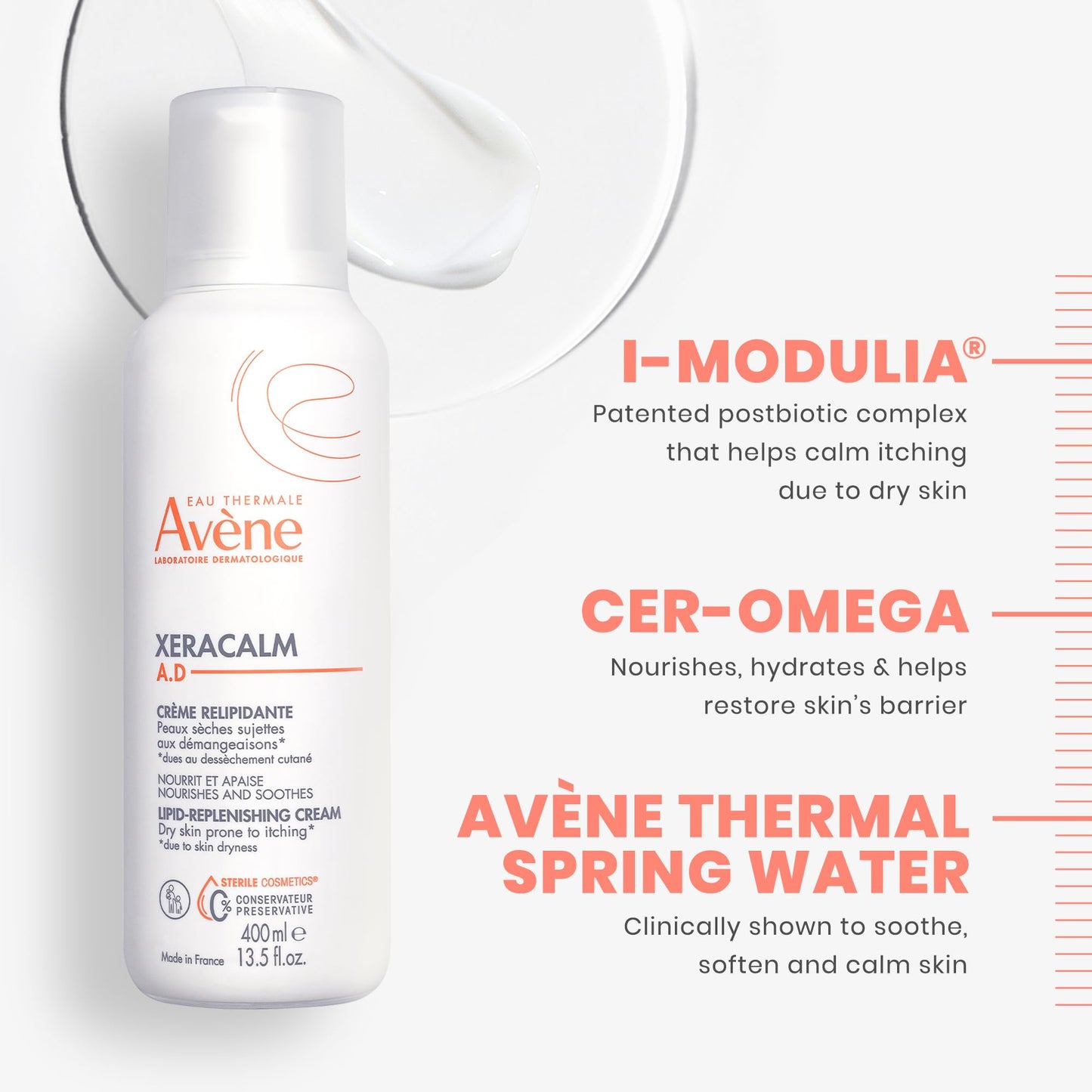 Avène XeraCalm A.D Lipid-Replenishing Cream, Atopic Dermatitis, Eczema-Prone Skin, For Dry, Itchy Skin, Restore Skin barrier, For Infants, Children & Adults, No Preservative, Fragrance-Free 6.7 Oz.