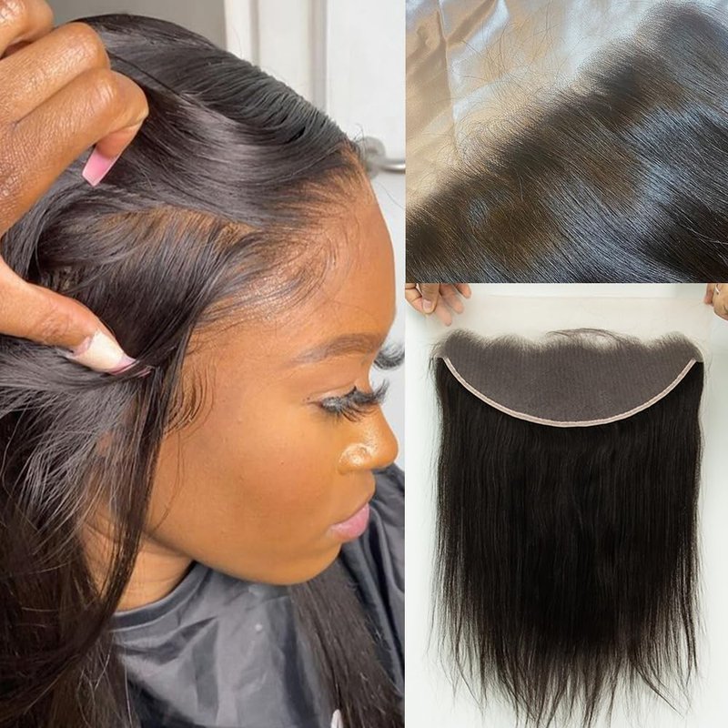 Topnormantic 13x4 Lace Frontal, 0.12mm Ultra-Thin Transparent Swiss HD Lace Pre Plucked with Baby Hair Silk Soft Straight 12A Brazilian Virgin Human Hair Frontal Closure Free Part Single Knots 12 Inch