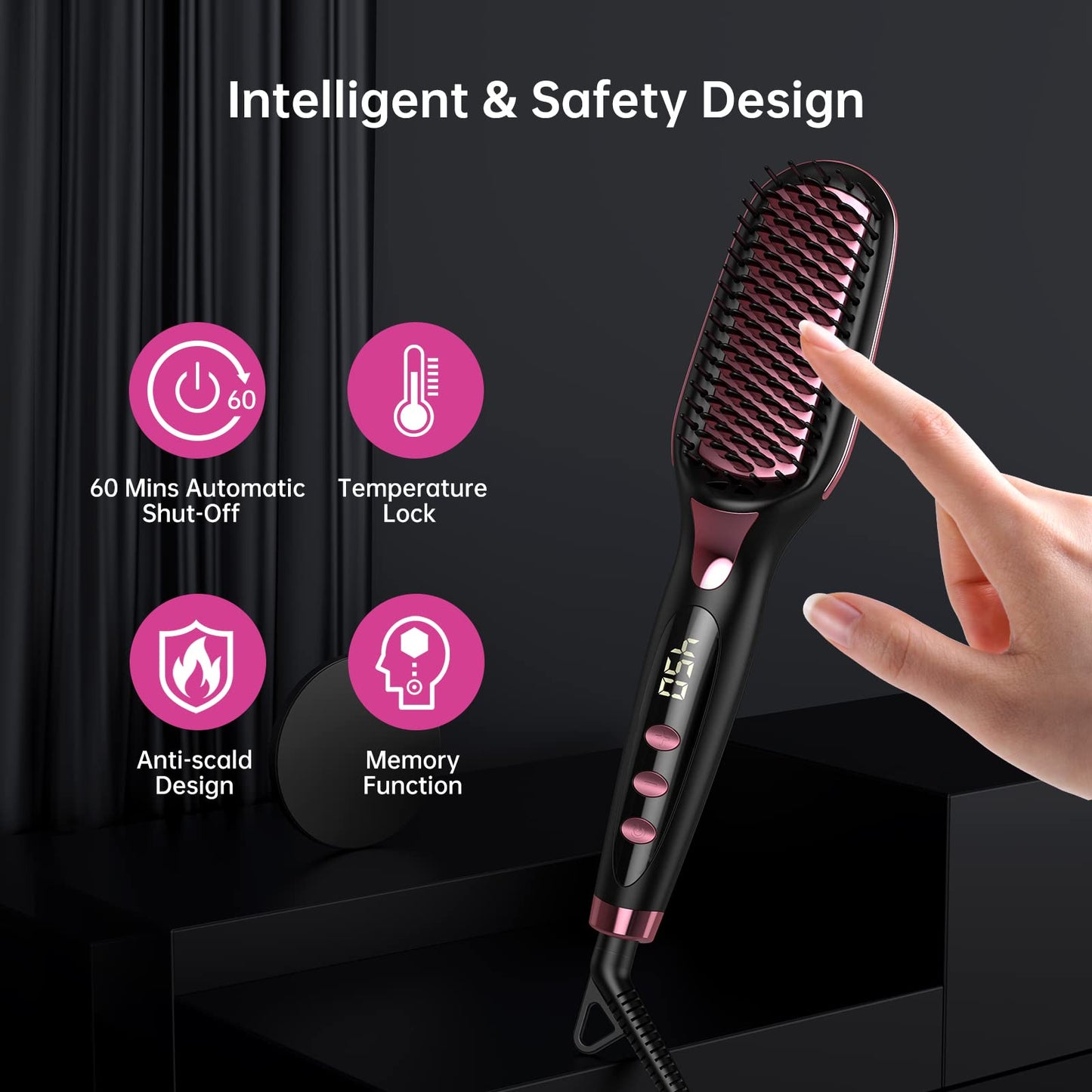 Hair Straightener Brush, Brush Straightener for Women with Anti-Scald & Auto Temperature Lock and Auto-Off, MCH Ceramic Heating