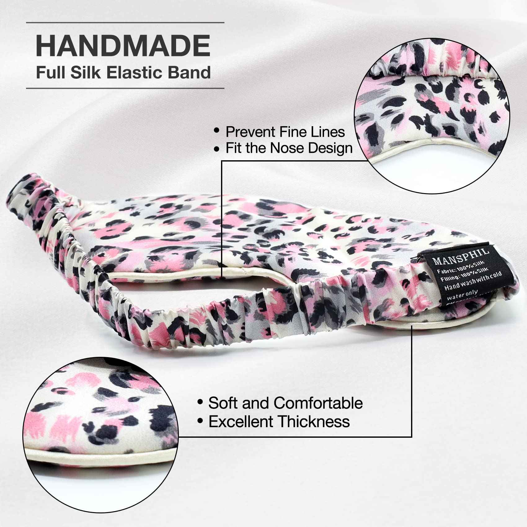MANSPHIL Mulberry Silk Eye Sleeping Mask, Leopard Pink Print Pattern, 22 Momme 100% Silk Filled Sleep Mask for Travel, Nap - Gift Box