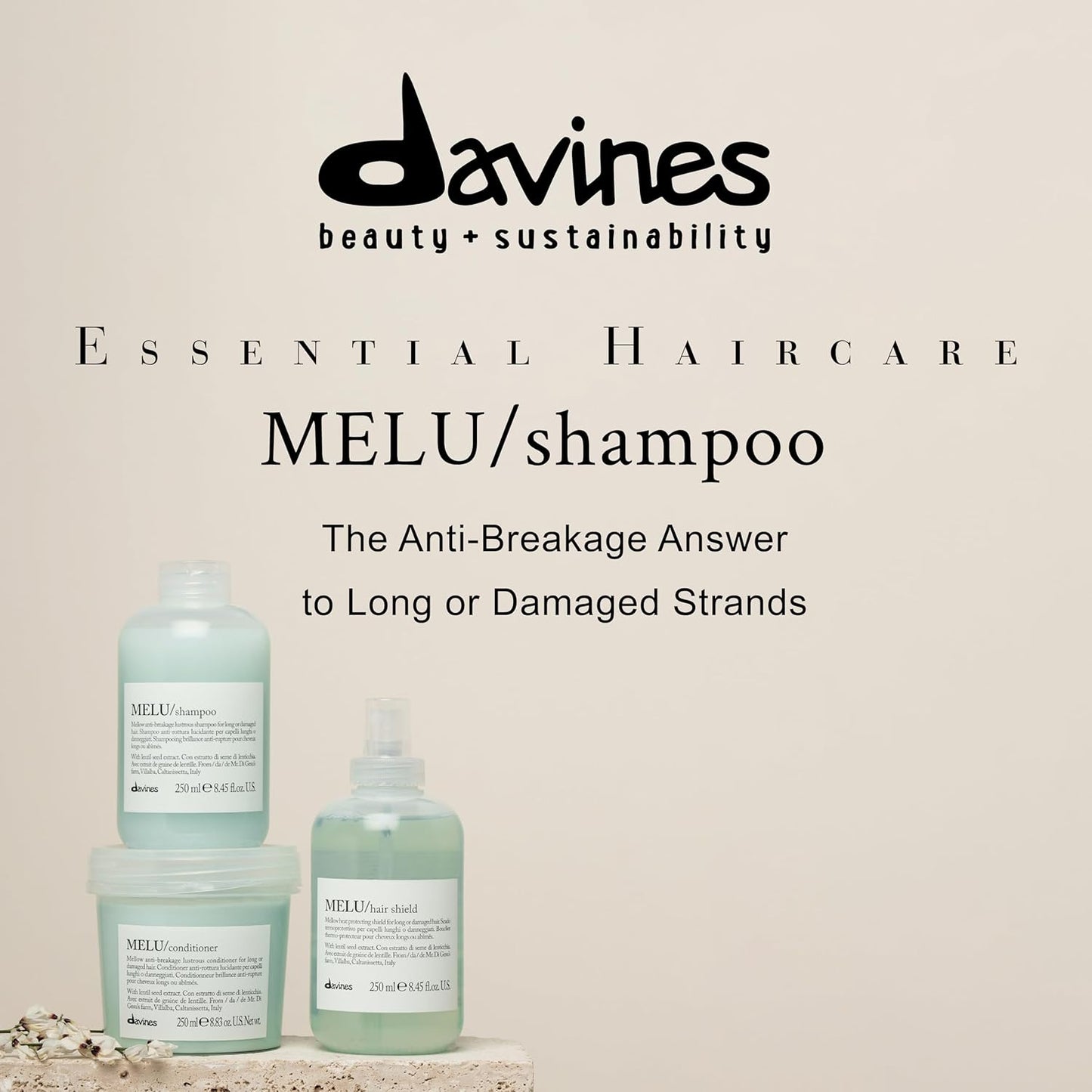 Davines MELU Shampoo - Anti-Breakage Fortifying Cleanser for Long, Damaged Hair | Strengthens & Adds Shine